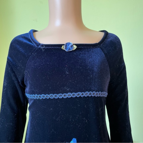 VINTAGE Y2K ZOEY GIRL BLUE VELVET BUTTERFLY GRAPHIC DRESS SIZE 5 GIRLS HOLIDAY - Picture 5 of 8